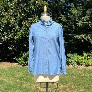 J.Crew Chambray Ruffle Collar Shirt, Size 10, Never Worn, no tags.